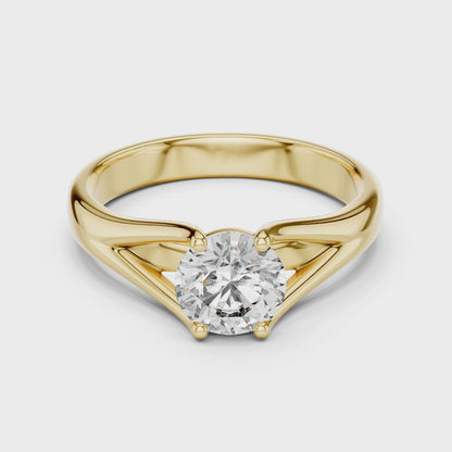 925 Silver Round Moissanite Split-Shank Solitaire Engagement Ring 14K Gold Plated