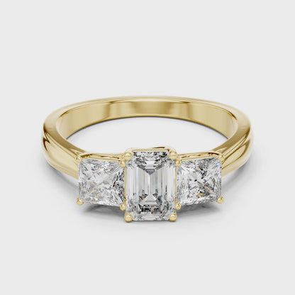 925 Silver Moissanite Three Stone Engagement Ring 14K Gold Plated