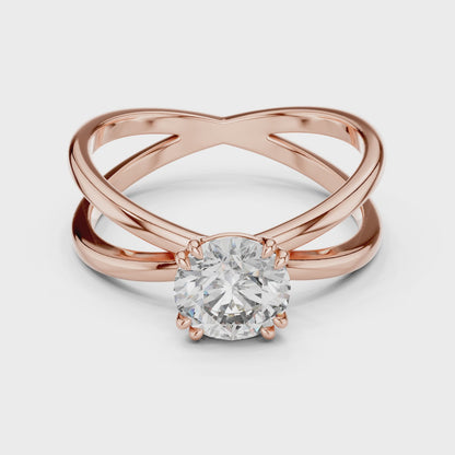 925 Silver Moissanite Split-Shank / Crisscross Solitaire Ring 14k Gold Plated
