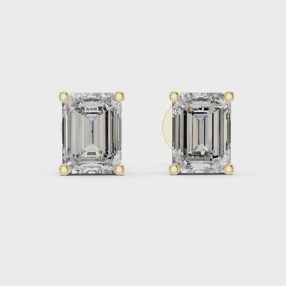 925 Silver Emerald-Cut Moissanite 4-Prong Solitaire Stud Earrings – 14K Rose Gold Plated