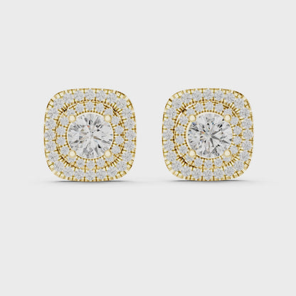 925 Silver 3 CT Moissanite Double Halo Cushion-Shaped Stud Earrings 14k Gold Plated