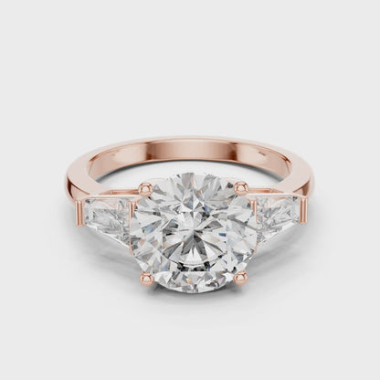 925 Silver Moissanite Three-Stone Engagement Ring 14K Gold Plated