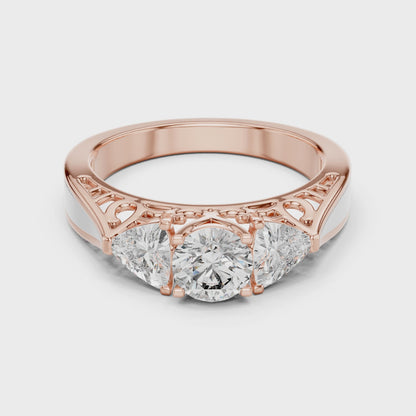 925 Silver Moissanite Vintage Three-Stone Trellis Engagement Ring 14K Gold Plated
