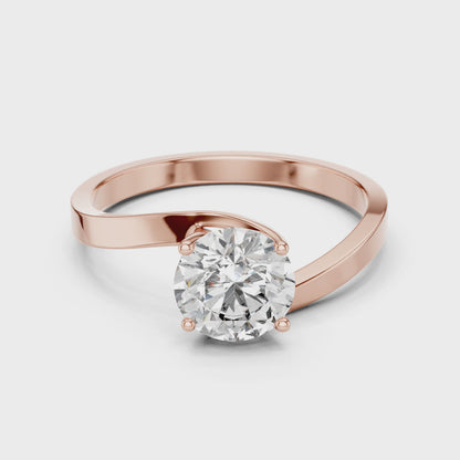 925 Silver Moissanite Solitaire Engagement Ring – Elegant Twisted Band Design 14K Gold Plated