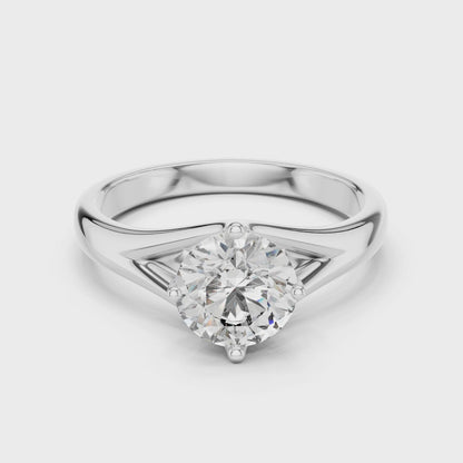 925 Silver Round Moissanite Split-Shank Solitaire Engagement Ring 14K Gold Plated