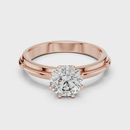 14k Gold Plated Classic Round-Cut Solitaire Engagement Ring 925 Silver