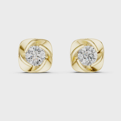 925 Silver 2 CT Swirl / Pinwheel Solitaire Moissanite Stud Earrings 14k Gold Plated