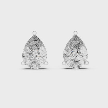 925 Silver Pear-Cut Moissanite 3-Prong Solitaire Stud Earrings – 14K Gold Plated