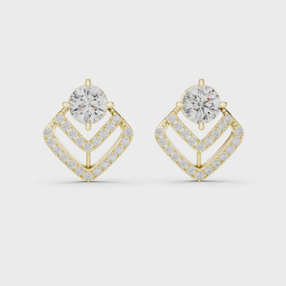 925 Silver 3.40CT Moissanite Geometric Chevron Drop Stud Earrings 14k Gold Plated