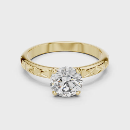 14K Gold Plated Brilliant Solitaire Ornate Engraved Engagement Ring 925 Silver