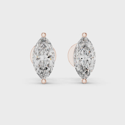 925 Silver Solitaire Marquise Moissanite Stud Earrings 14k Gold Plated