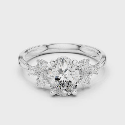 925 Silver Oval Moissanite Cluster Engagement Ring 14K Gold Plated