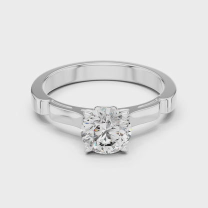 14K Gold Round Solitaire Moissanite Engagement Ring – Sculpted Design 925 Silver