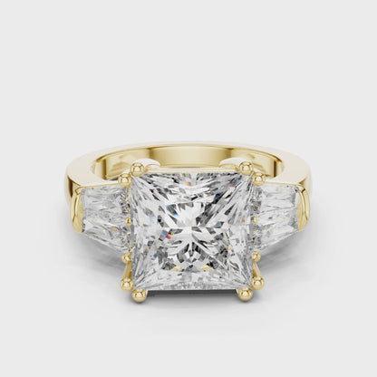925 Silver Princess Moissanite Engagement Ring 14K Gold Plated