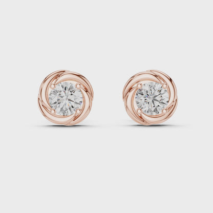 925 Silver Round Moissanite Swirl Halo Solitaire Stud Earrings – 14K Gold Plated