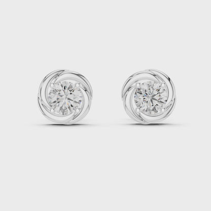 925 Silver Round Moissanite Swirl Halo Solitaire Stud Earrings – 14K Gold Plated