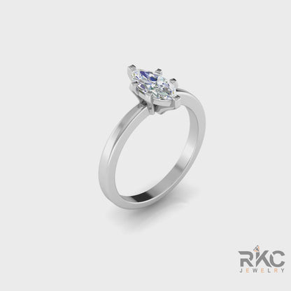 Anello di fidanzamento in moissanite con taglio marquise RKC in argento 925 placcato in oro bianco da donna, peso 3,00 g
