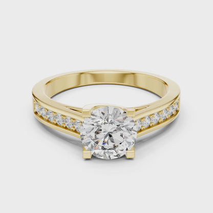 925 Silver Round Moissanite Channel-Set Solitaire Engagement Ring – 14K Gold Plated