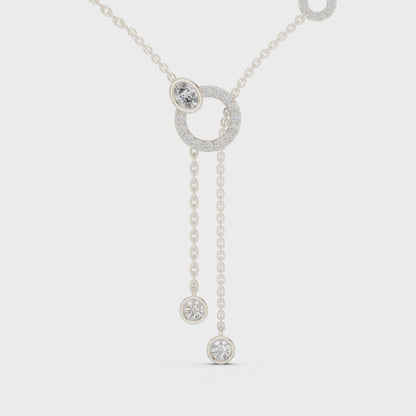 925 Silver Moissanite Circle Lariat Y-Drop Necklace 14K Gold Plated