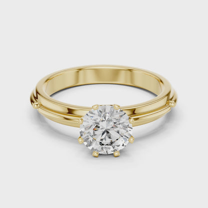 14k Gold Plated Classic Round-Cut Solitaire Engagement Ring 925 Silver