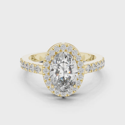 925 Silver Oval Halo Moissanite Engagement Ring 14K Gold Plated