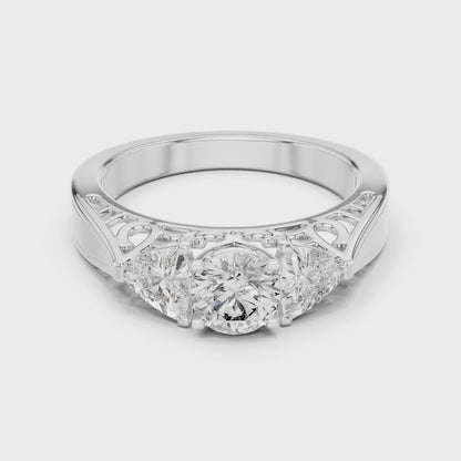 925 Silver Moissanite Vintage Three-Stone Trellis Engagement Ring 14K Gold Plated