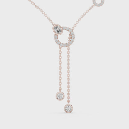 925 Silver Moissanite Circle Lariat Y-Drop Necklace 14K Gold Plated