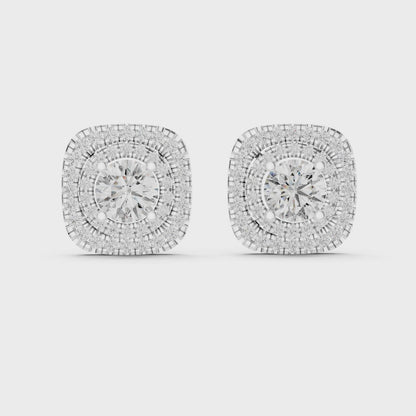 925 Silver 3 CT Moissanite Double Halo Cushion-Shaped Stud Earrings 14k Gold Plated