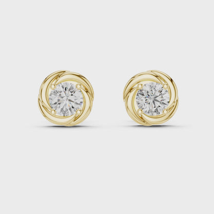 925 Silver Round Moissanite Swirl Halo Solitaire Stud Earrings – 14K Gold Plated