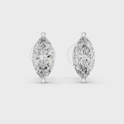925 Silver Solitaire Marquise Moissanite Stud Earrings 14k Gold Plated