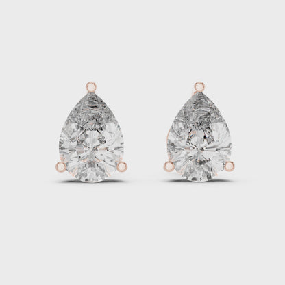 925 Silver Pear-Cut Moissanite 3-Prong Solitaire Stud Earrings – 14K Gold Plated