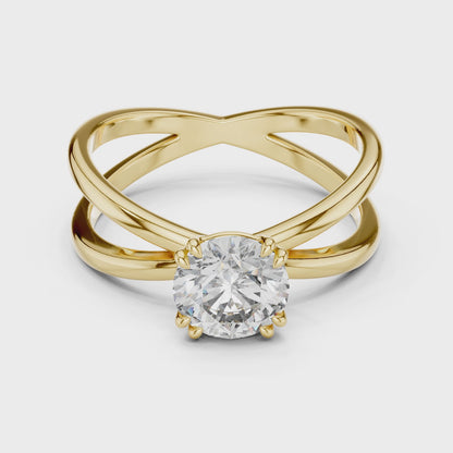 925 Silver Moissanite Split-Shank / Crisscross Solitaire Ring 14k Gold Plated