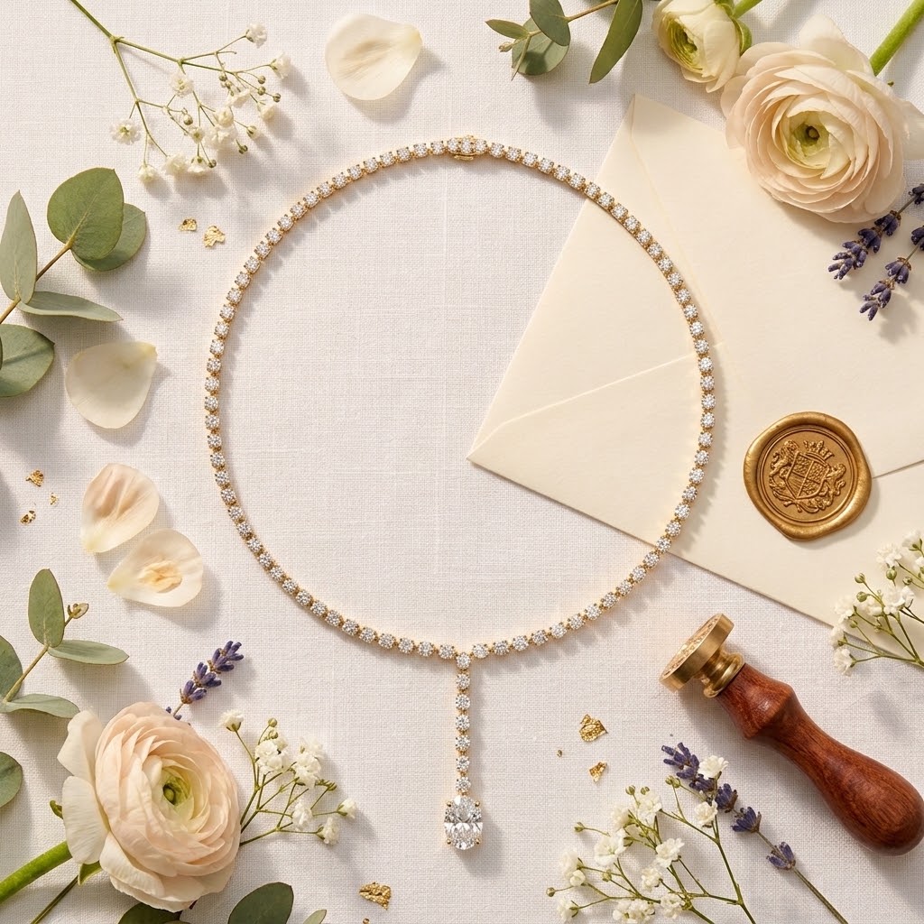 925 Silver Moissanite Drop Tennis Necklace 14k Gold Plated