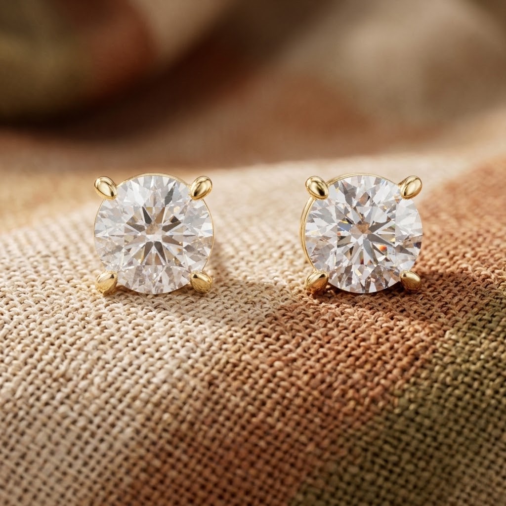 925 Silver 2 CT Round Moissanite Stud Earrings 14k Gold Plated