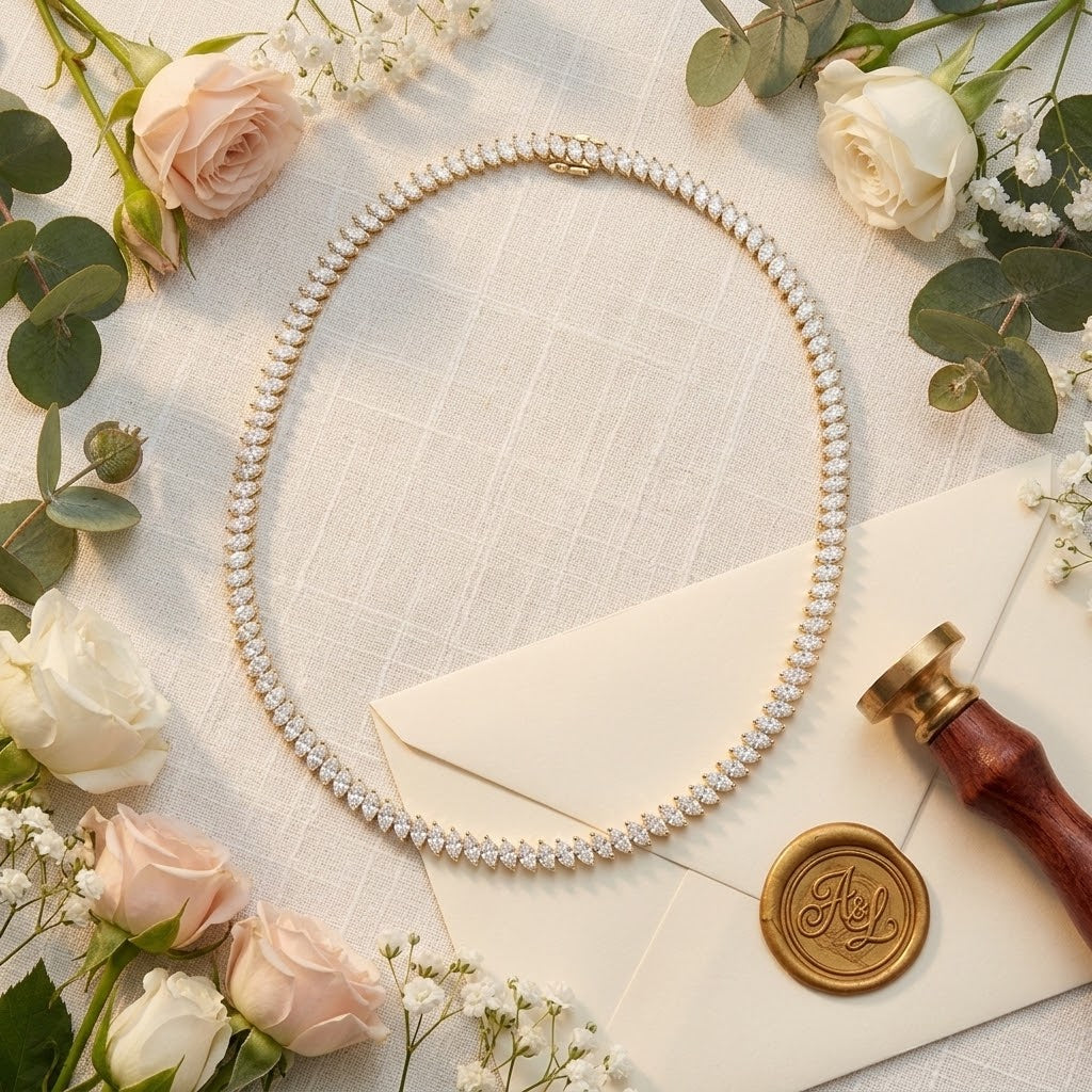 925 Silver Marquise Moissanite Tennis Necklace 14k Gold Plated