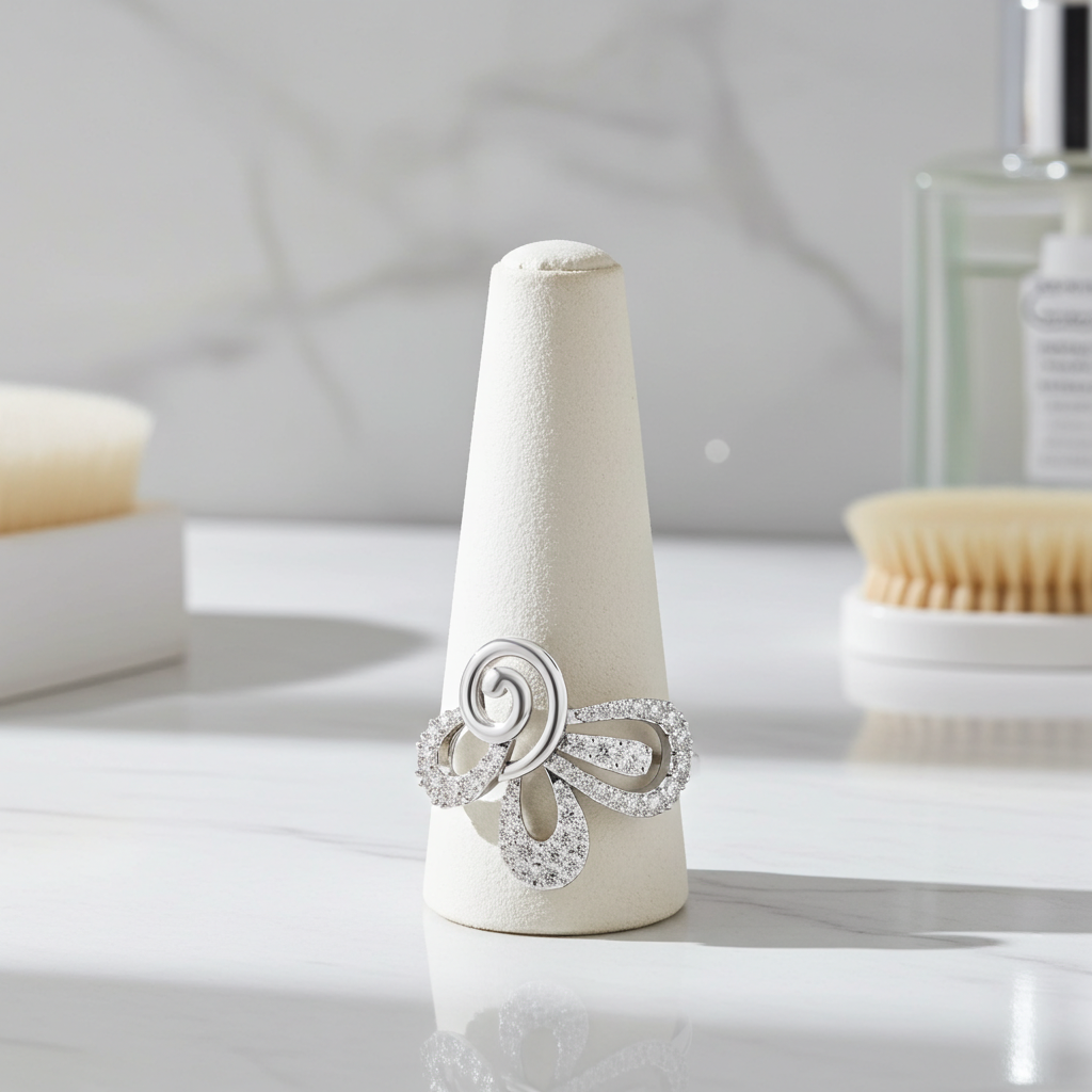 925 Silver Moissanite Contemporary Spiral Bow Cocktail Engagement Ring