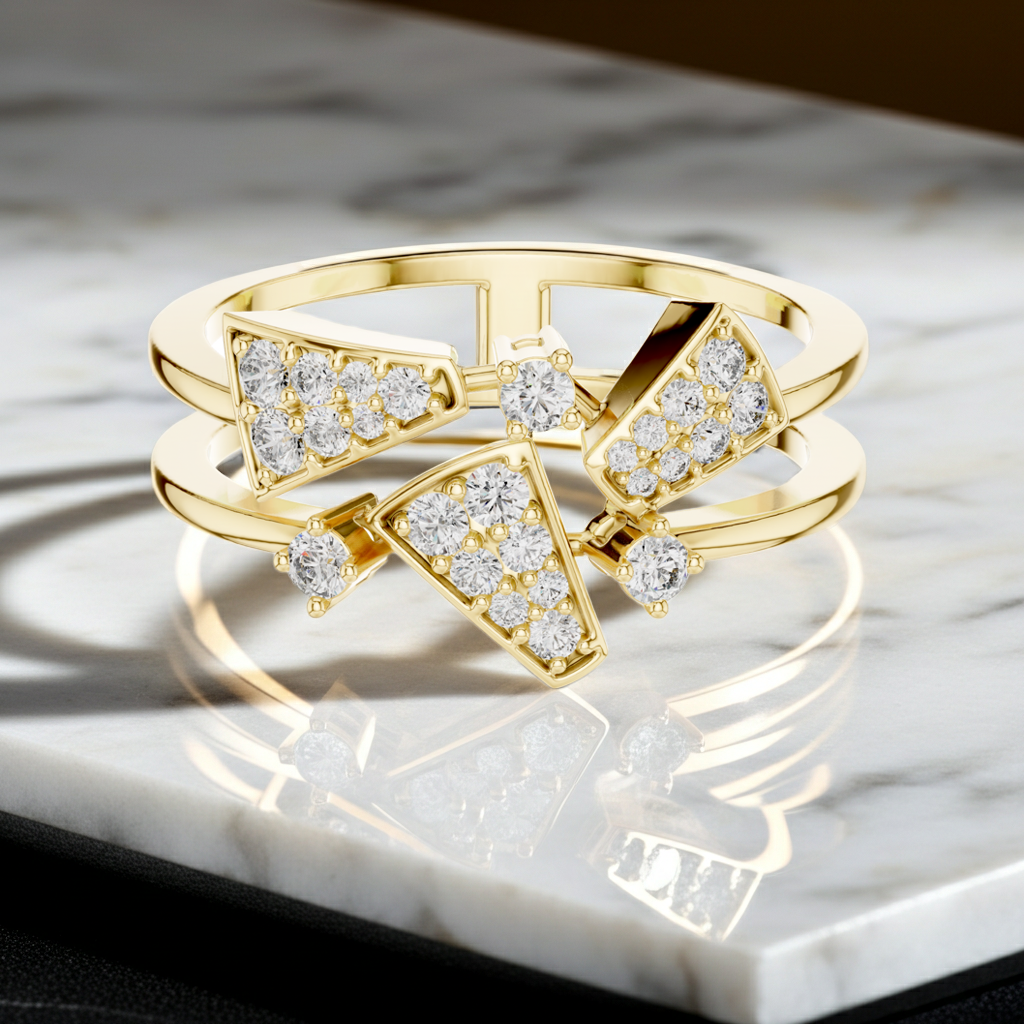 925 Silver Moissanite Geometric Asymmetrical Statement Ring 14K Gold Plated