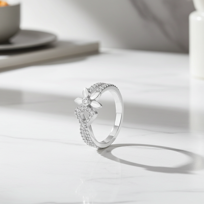 925 Silver Moissanite Floral Infinity Wedding Ring 14K Gold Plated